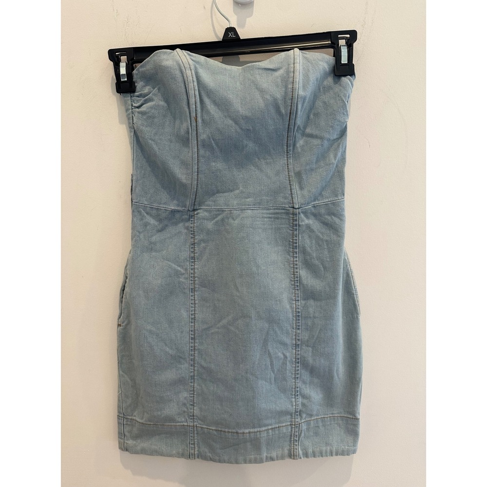 H&M Womens Strapless Denim Mini Dress Light Wash Blue Bodycon Size 6